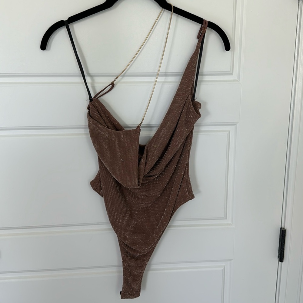 JLUXLABEL one shoulder bodysuit | glitter bodysuit